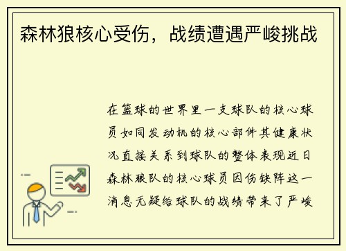 森林狼核心受伤，战绩遭遇严峻挑战